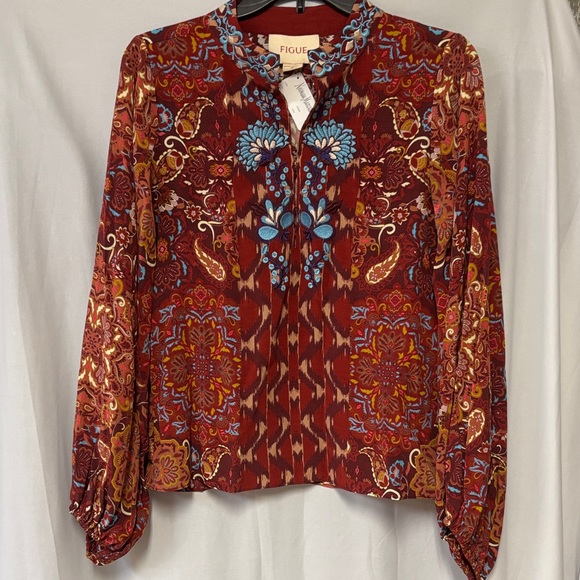Figue Women's Burgundy and Blue Floral Blouse